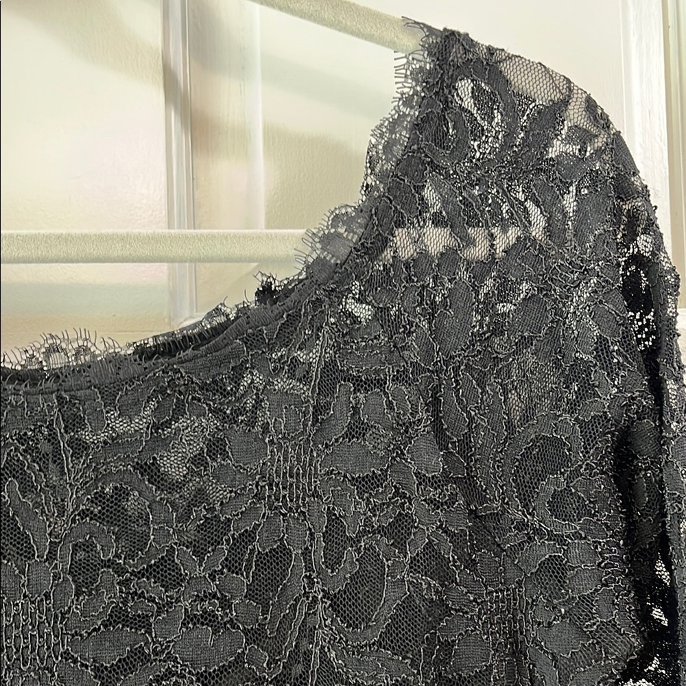 Jump Apparel Black Mesh Floral Long Sleeve Sheath Cocktail Dress - Size Large - Picture 4 of 13
